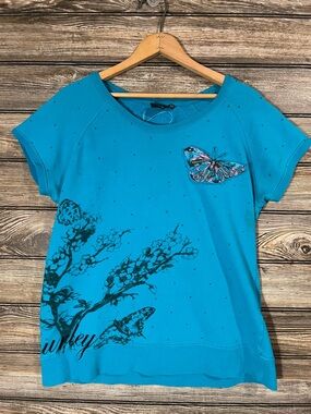 Y2K Hurley Butterfly Embroidery Tee